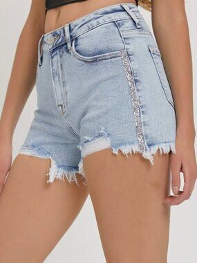 NWT Risen High Rise Rhinestone Embellished Jean Shorts Size Large